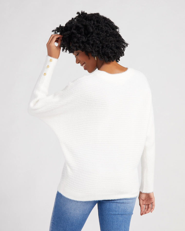 White $|& Apricot Button Cuffed Pullover Sweater - SOF Back