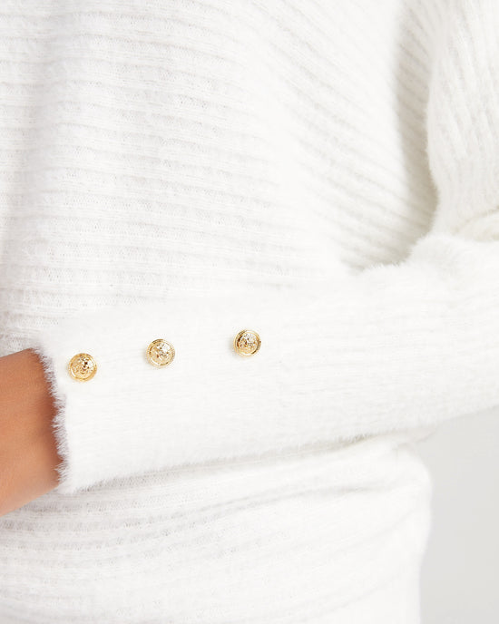 White $|& Apricot Button Cuffed Pullover Sweater - SOF Detail