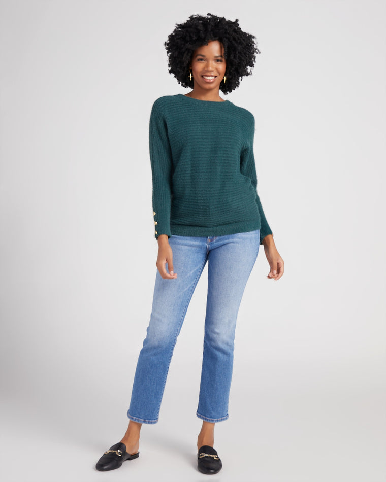 Green $|& Apricot Button Cuffed Pullover Sweater - SOF Full Front