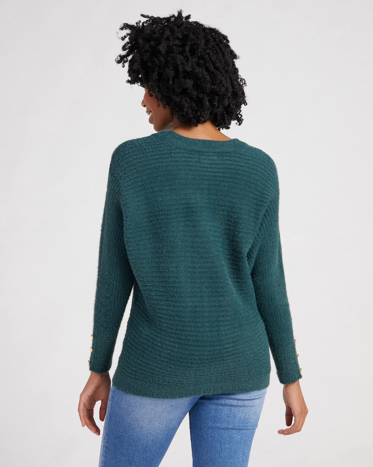 Green $|& Apricot Button Cuffed Pullover Sweater - SOF Back