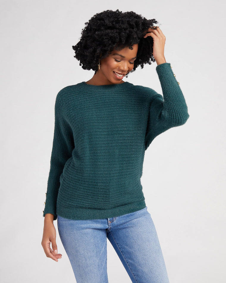 Green $|& Apricot Button Cuffed Pullover Sweater - SOF Front