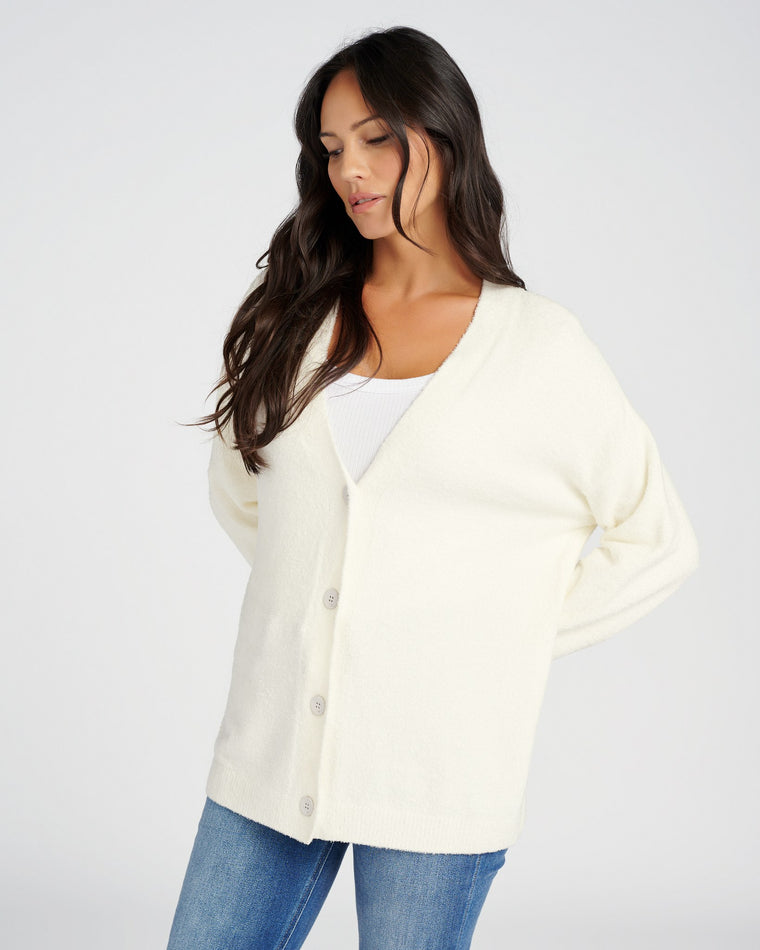 Pearl $|& Barefoot Dreams Cable Button Cardigan - SOF Front
