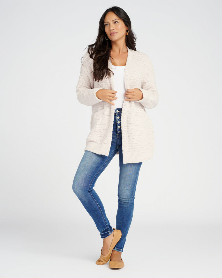 Almond $|& Barefoot Dreams Boucle Welt Pocket Cardigan - SOF Full Front