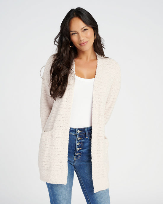 Almond $|& Barefoot Dreams Boucle Welt Pocket Cardigan - SOF Front