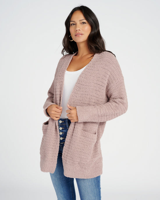 Deep Taupe $|& Barefoot Dreams Boucle Welt Pocket Cardigan - SOF Front