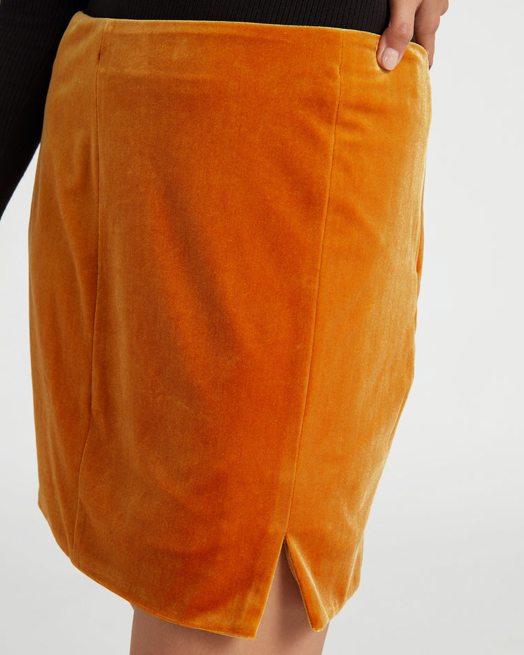 Golden Mustard $|& Skies Are Blue Velvet Skirt - SOF Detail