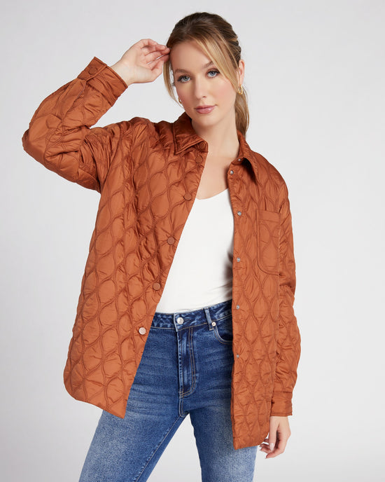 Mocha $|& Tribal Quilted Snap Front Shacket - SOF Front