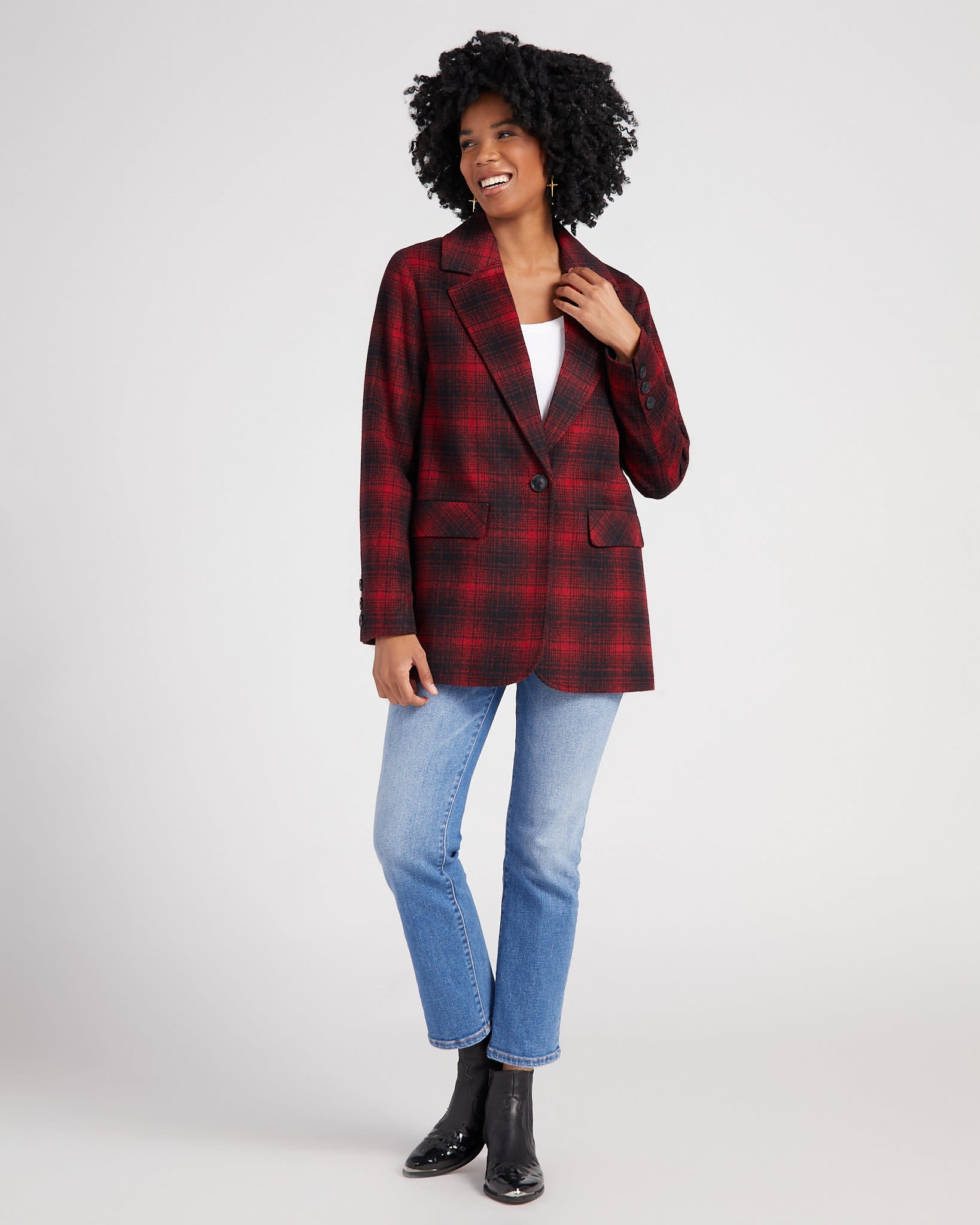 Earth Red $|& Tribal Lined Plaid Blazer - SOF Full Front