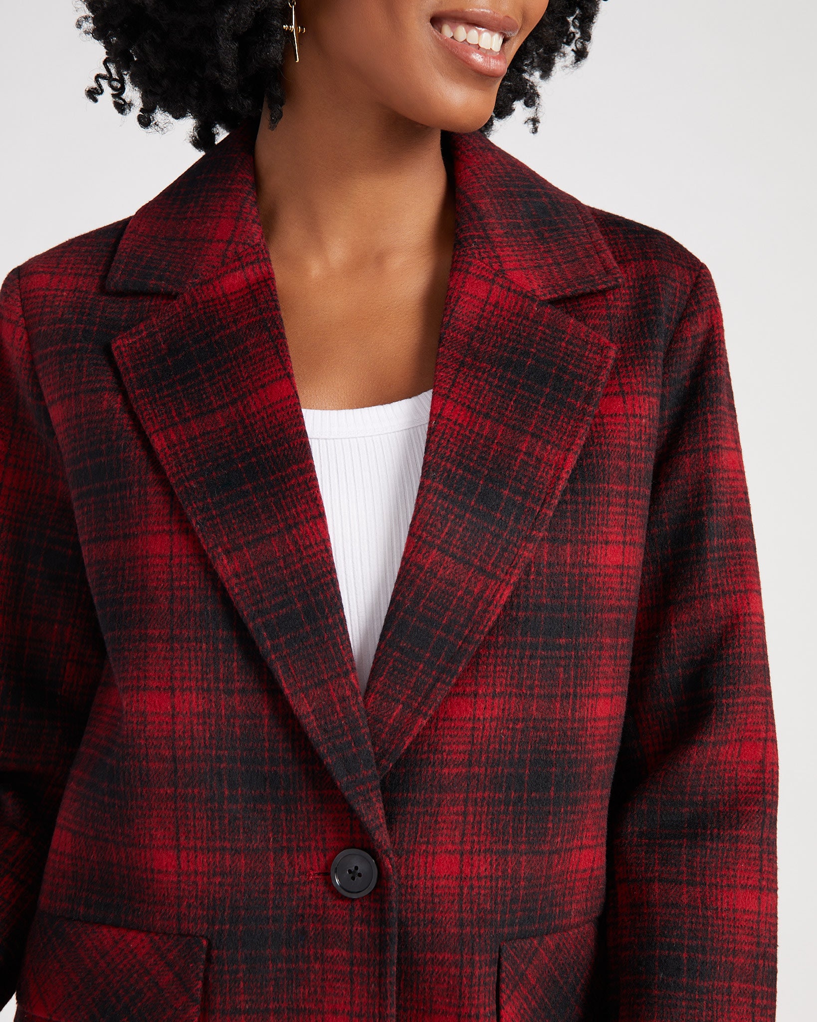 Earth Red $|& Tribal Lined Plaid Blazer - SOF Detail