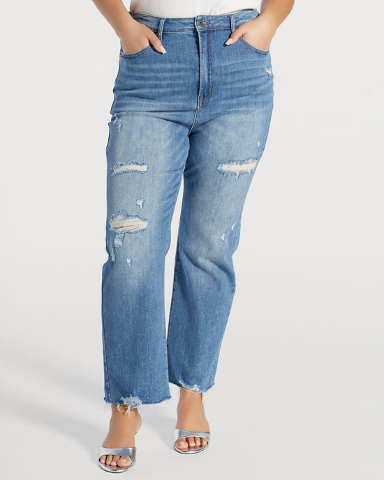 Medium Wash $|& Risen Jeans High Rise Vintage Straight - SOF Front