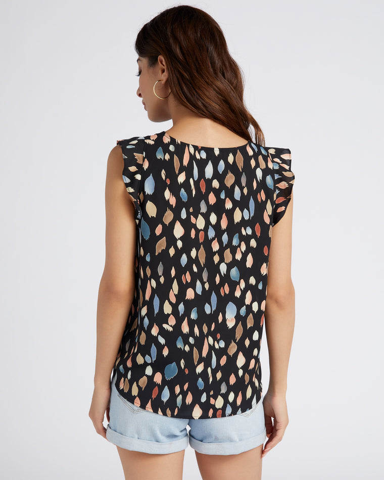 Black Multi $|& West Kei Sleeveless Printed Woven Tie Front Top - SOF Back