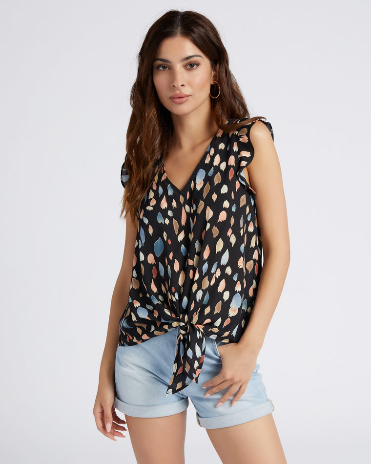 Black Multi $|& West Kei Sleeveless Printed Woven Tie Front Top - SOF Front