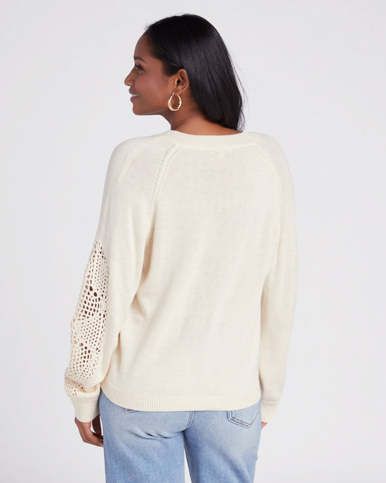 Cream $|& Skies Are Blue V-Neck Sweater with Sleeve Detail - SOF Back