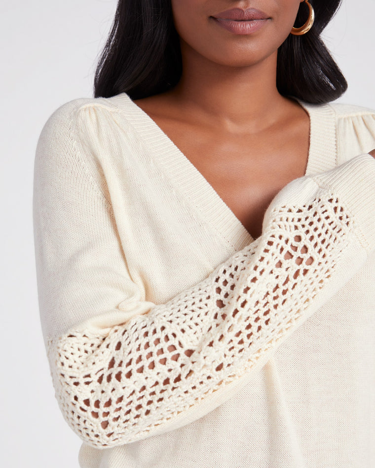 Cream $|& Skies Are Blue V-Neck Sweater with Sleeve Detail - SOF Detail