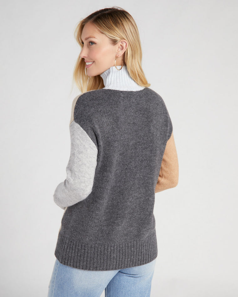 Charcoal $|& Tribal Mock Neck Colorblock Sweater - SOF Back