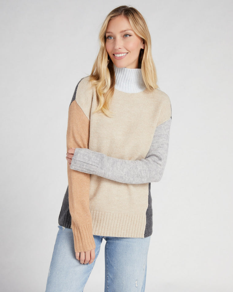 Charcoal $|& Tribal Mock Neck Colorblock Sweater - SOF Front
