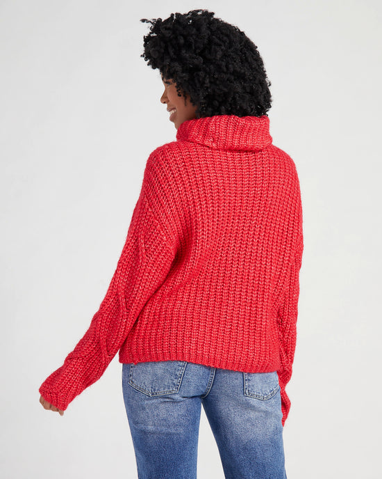Lipstick Red $|& Tribal Turtleneck Cable Detail Sweater - SOF Back