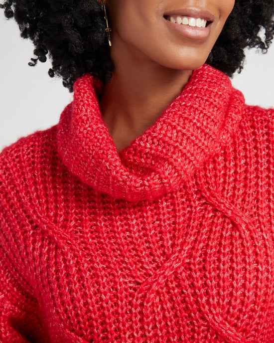 Lipstick Red $|& Tribal Turtleneck Cable Detail Sweater - SOF Detail