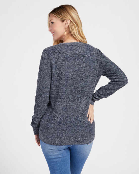 Heather Denim $|& Search For Sanity Cozy Crew Neck Pullover - SOF Back