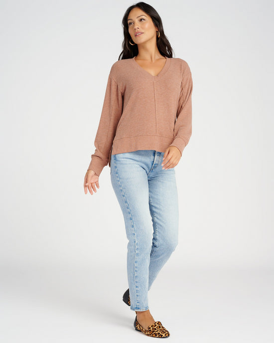 Penny Brown $|& Z Supply Wilder Cloud V-Neck Long Sleeve Top - SOF Full Front