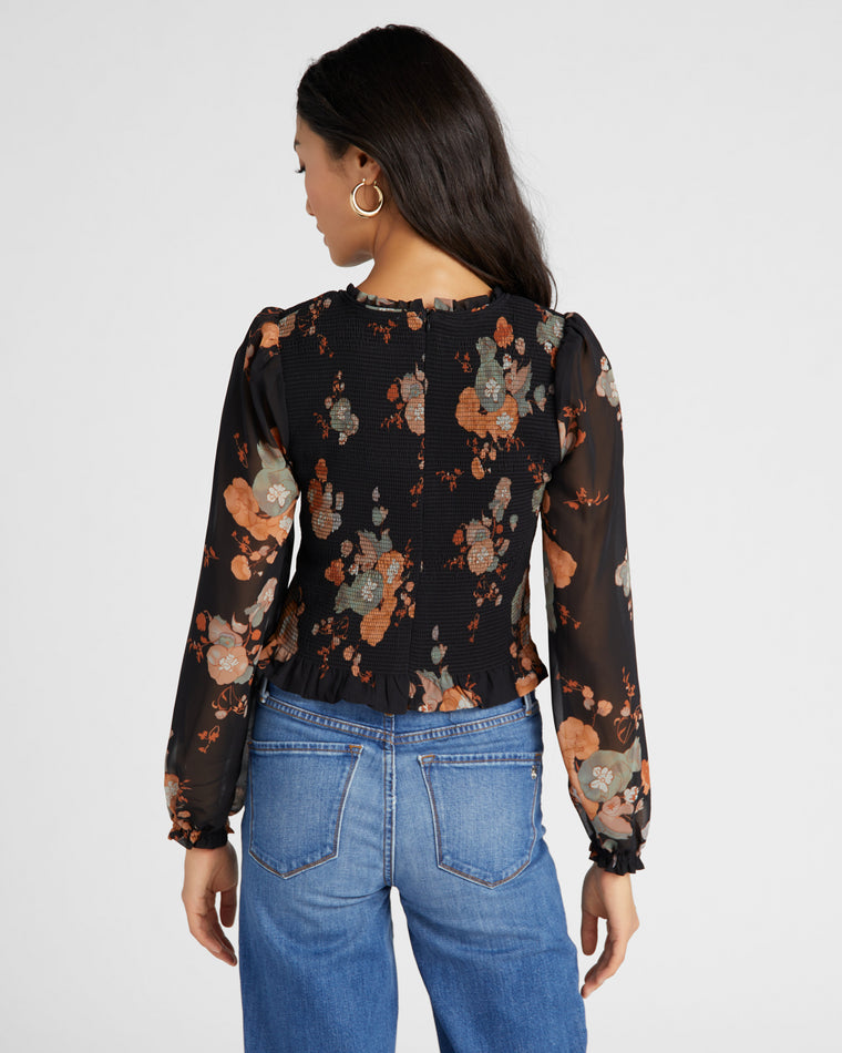 Tawny Floral $|& DEX Long Sleeve Smocked Body Floral Woven Top - SOF Back