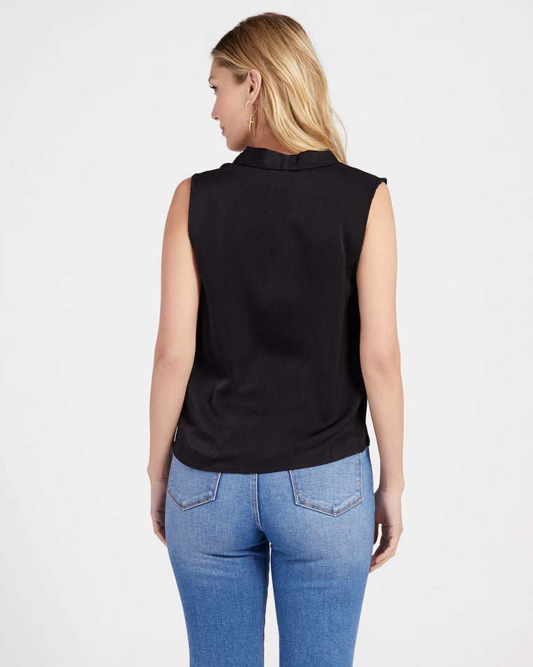 Black $|& Black Tape Sleeveless Cowl Neck Solid Woven Top - SOF Back