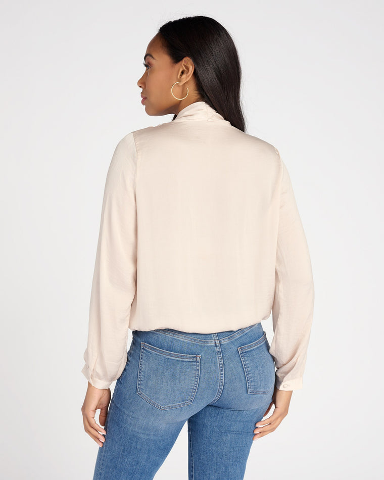 Stone $|& Apricot Textured Satin Long Sleeve Wrap Top - SOF Back