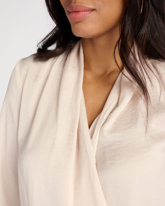 Stone $|& Apricot Textured Satin Long Sleeve Wrap Top - SOF Detail