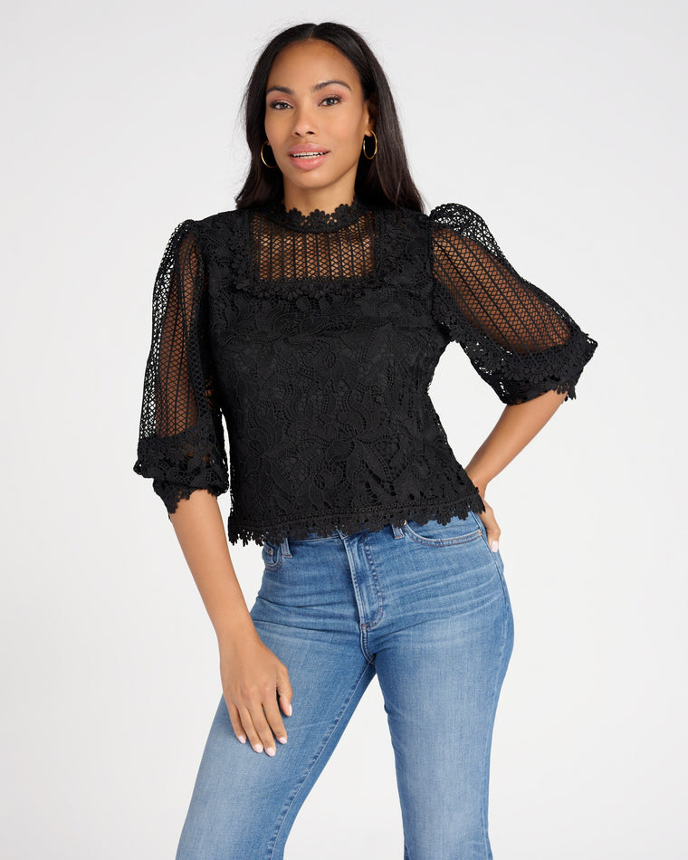 Black $|& Apricot Victoriana Mixed Lace Top - SOF Front