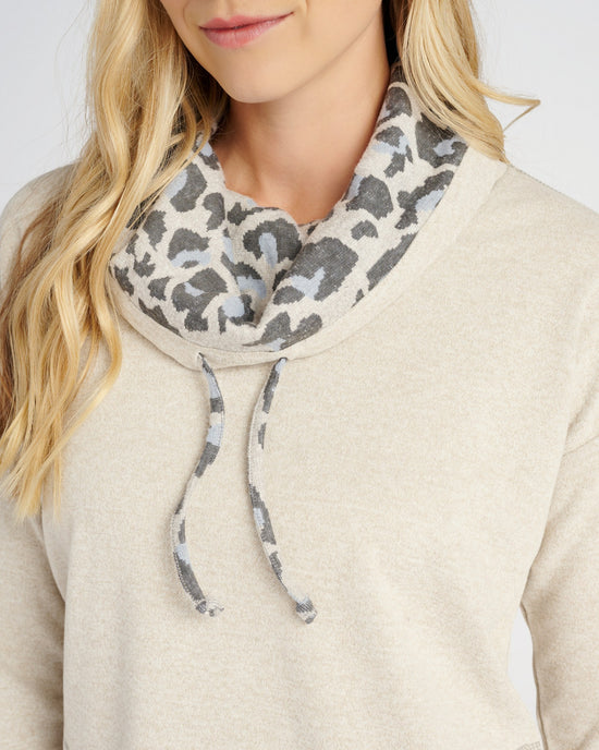Oatmeal $|& Tribal Cowl Neck Mixed Media Tunic Top - SOF Detail