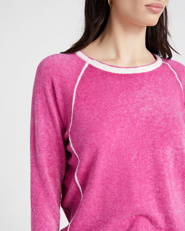 Raspberry $|& Carre Noir Washed Crewneck Sweater - SOF Detail
