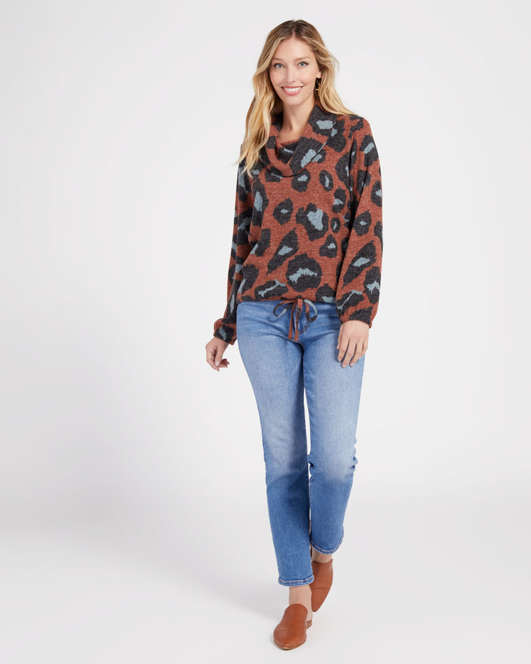 Copper $|& Tribal Long Sleeve Printed Cowl Neck with Drawcord - SOF Full Front