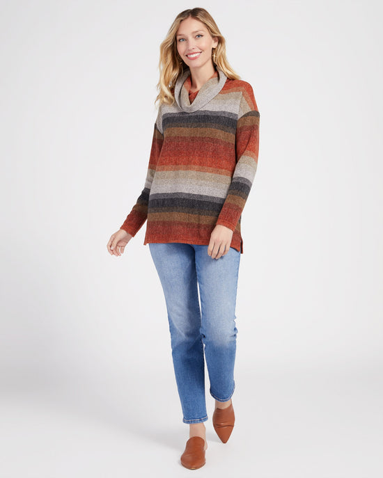 Red Ochre $|& Tribal Long Sleeve Striped Cowl Neck Top - SOF Full Front