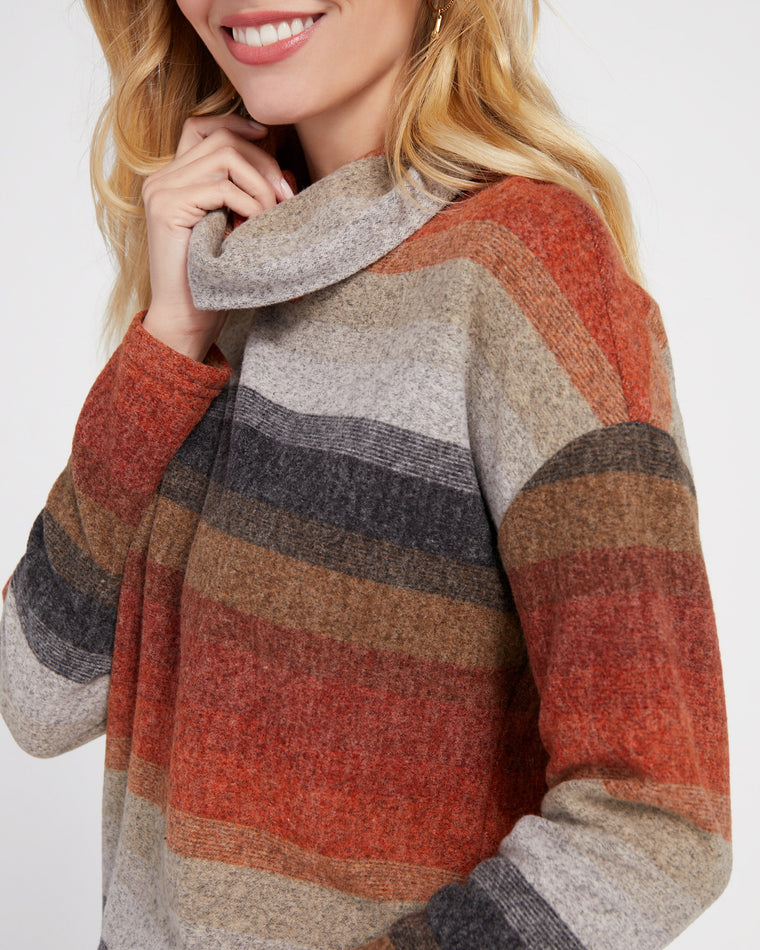 Red Ochre $|& Tribal Long Sleeve Striped Cowl Neck Top - SOF Detail