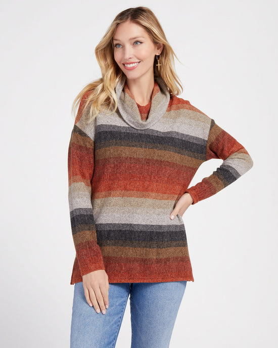 Red Ochre $|& Tribal Long Sleeve Striped Cowl Neck Top - SOF Front