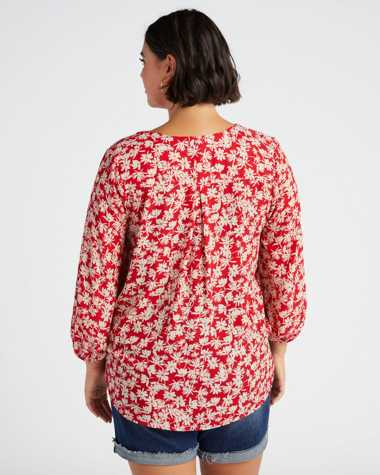 Red/White $|& West Kei Floral Woven Wrap Blouse withElastic Cuff - SOF Back