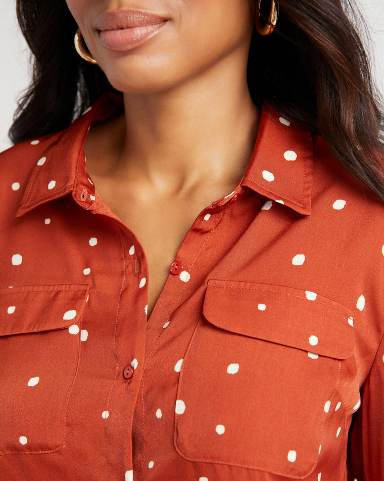 Allover Dot/Maple Red $|& Liverpool Flap Pocket Button Front Woven Blouse - SOF Detail