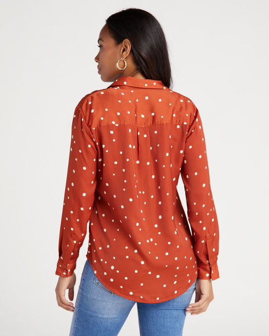 Allover Dot/Maple Red $|& Liverpool Flap Pocket Button Front Woven Blouse - SOF Back
