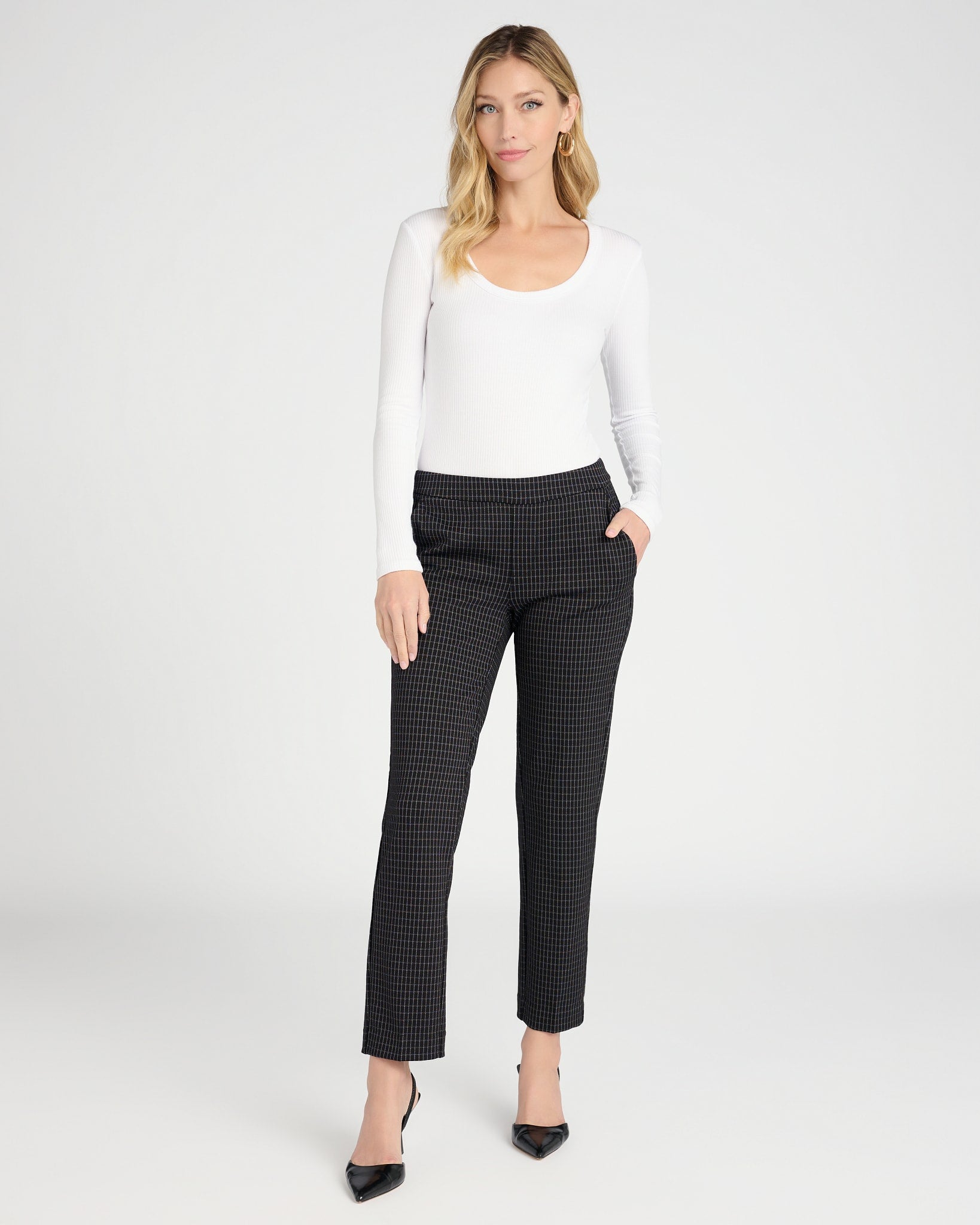 Black White Grid Plaid $|& Liverpool Kayla Pull On Trouser - SOF Full Front