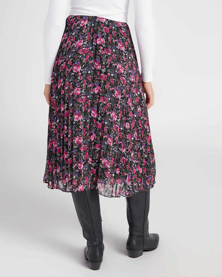 Black Floral $|& Lucy Paris Rose Pleated Midi Skirt - SOF Back