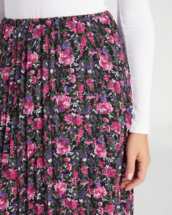 Black Floral $|& Lucy Paris Rose Pleated Midi Skirt - SOF Detail