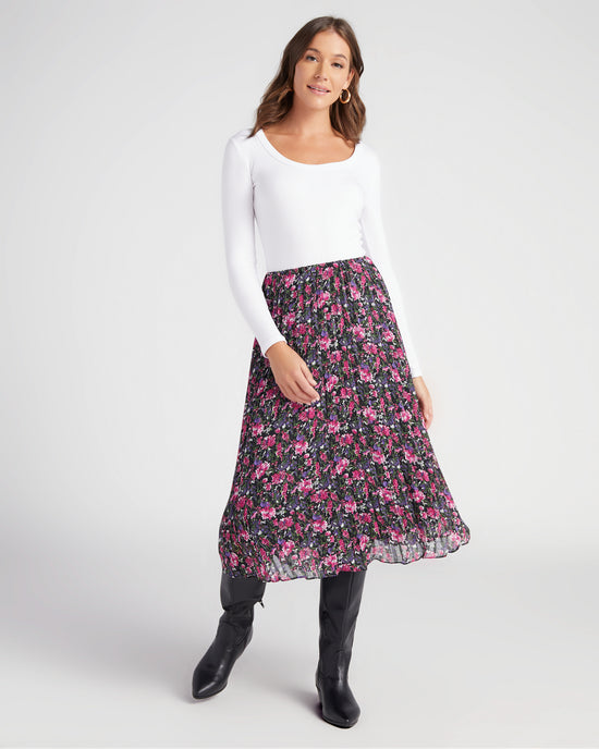 Black Floral $|& Lucy Paris Rose Pleated Midi Skirt - SOF Full Front
