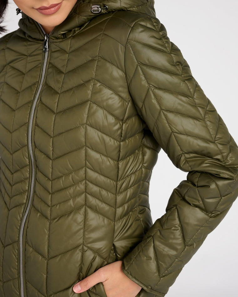 Olive $|& Kenneth Cole Hooded Packable Puffer Coat - SOF Detail