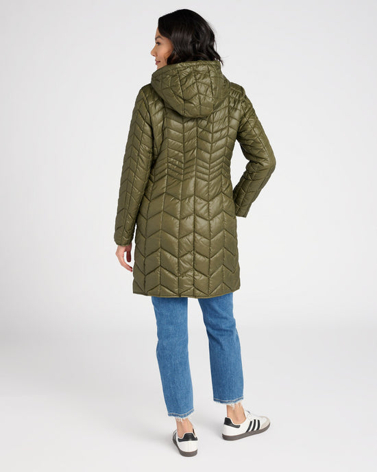 Olive $|& Kenneth Cole Hooded Packable Puffer Coat - SOF Back