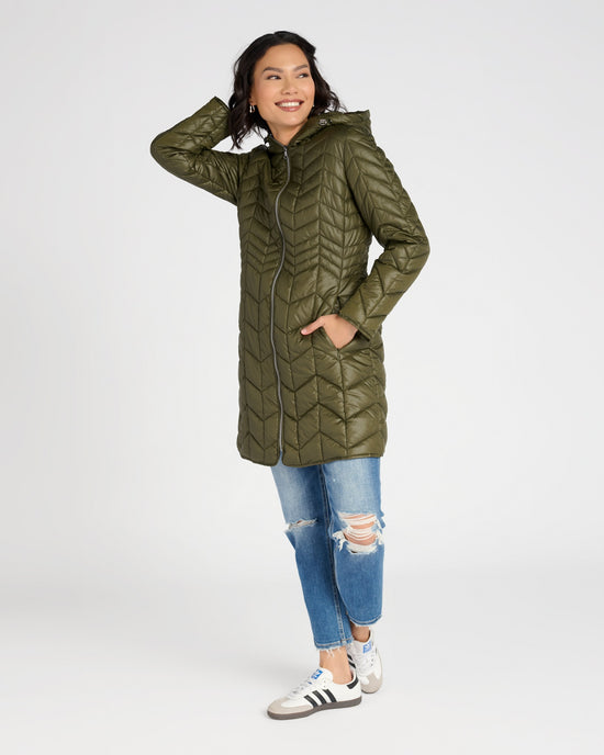 Olive $|& Kenneth Cole Hooded Packable Puffer Coat - SOF Front