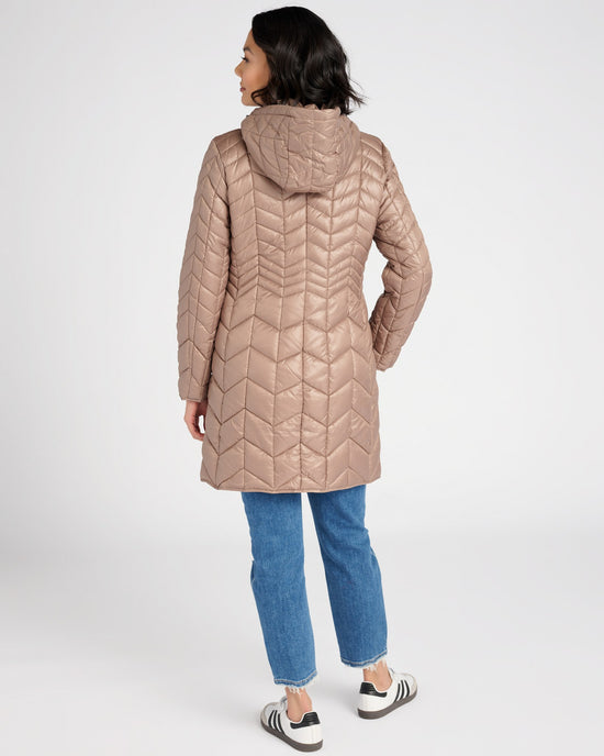 Tan $|& Kenneth Cole Hooded Packable Puffer Coat - SOF Back