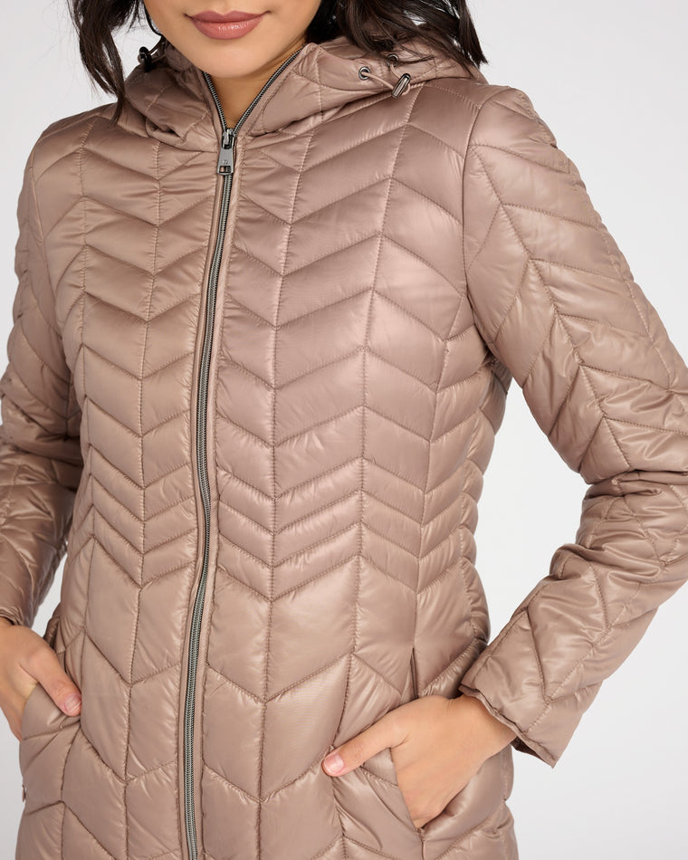 Tan $|& Kenneth Cole Hooded Packable Puffer Coat - SOF Detail