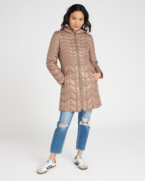 Tan $|& Kenneth Cole Hooded Packable Puffer Coat - SOF Front
