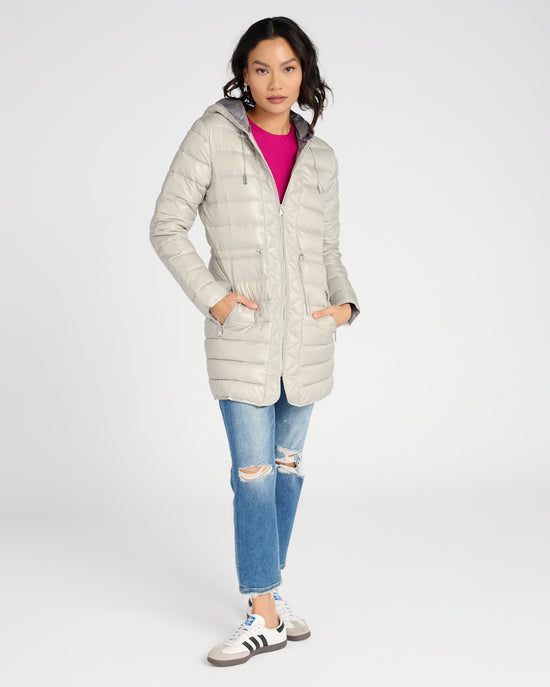 Silver $|& Kenneth Cole Hooded Packable Puffer Coat - SOF Front