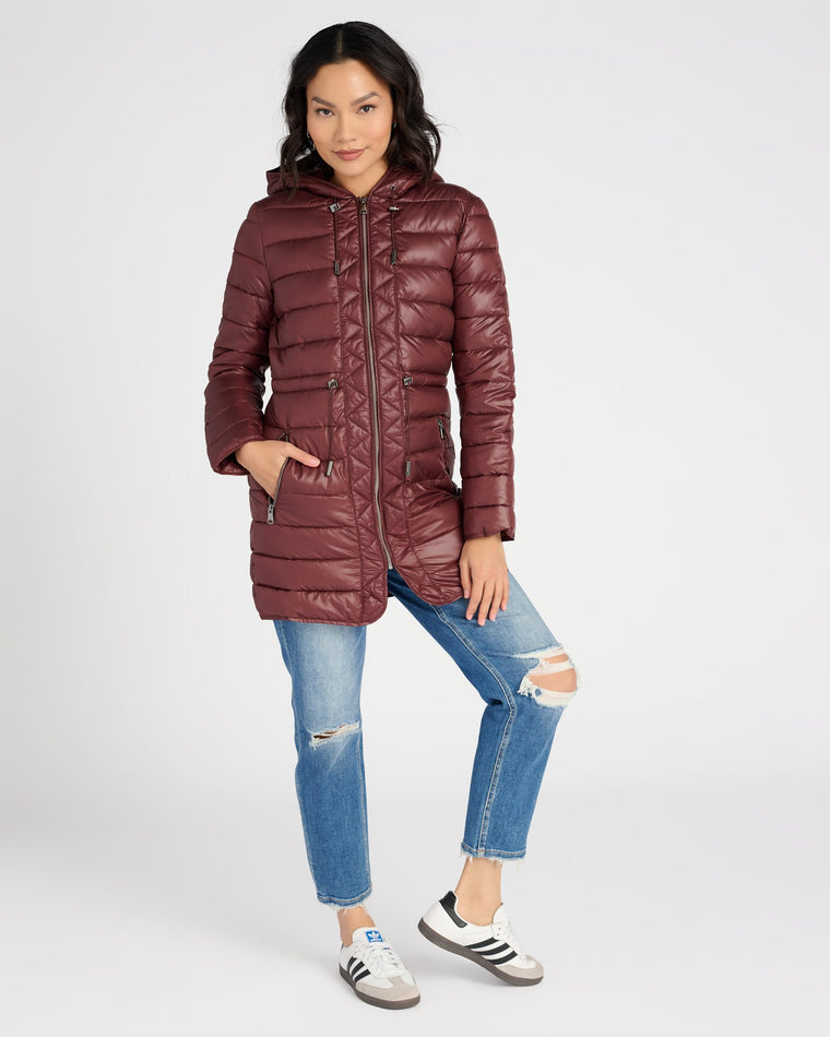Burgundy $|& Kenneth Cole Hooded Packable Puffer Coat - SOF Front